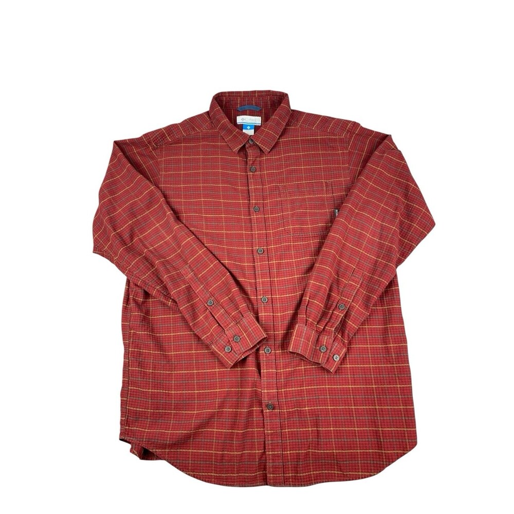 Columbia Mens Long Sleeve Flannel Shirt Red Plaid Size XL